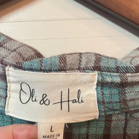 Oli & Hali Back Tiered Check Plaid Tunic High Low Dress Mint Green Boho Size L. - Picture 4 of 9